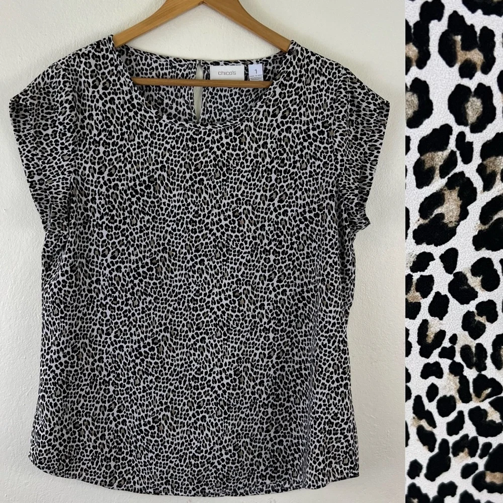 Chico’s Leopard Print Boho Short Sleeve Casual Scoop Neck Top